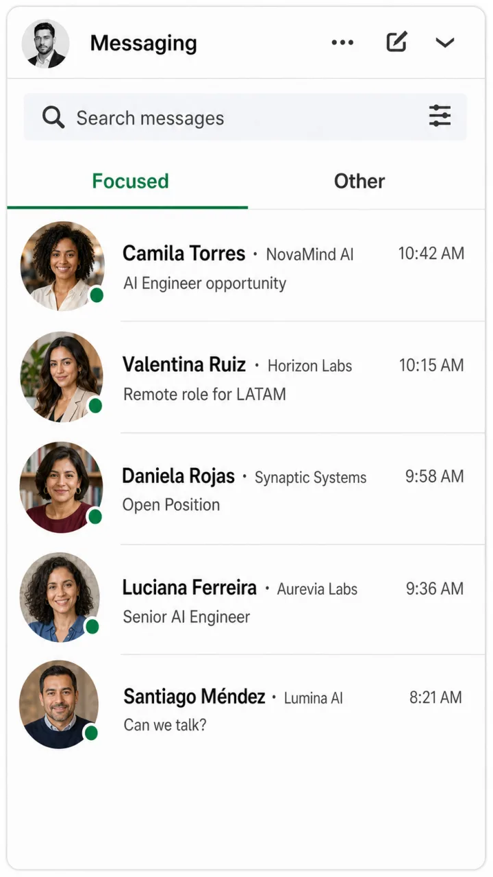 Ejemplo ilustrativo de una bandeja con mensajes de recruiters